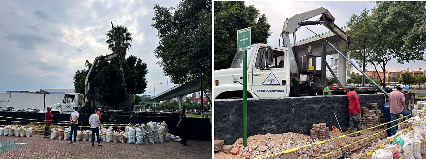 Maniobra de material en la vía pública.